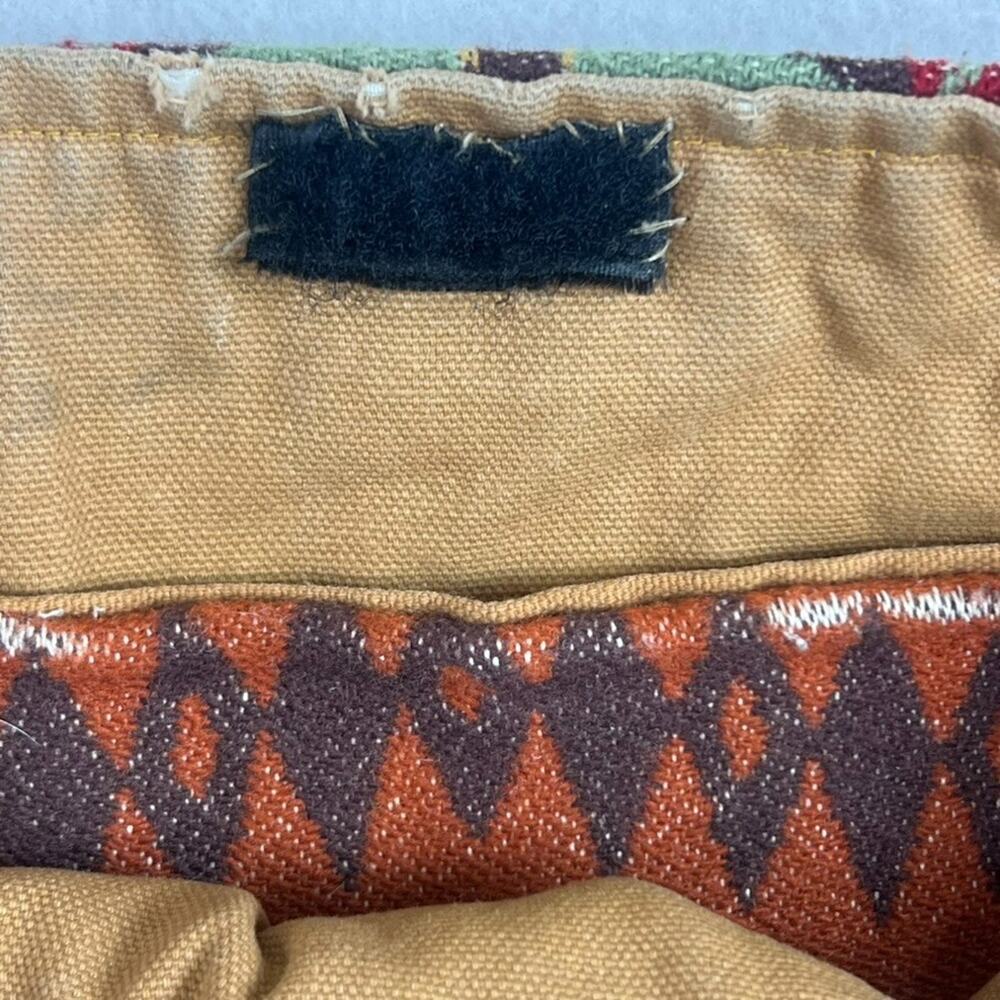Vintage Handmade 12"X 12" Red Orange Southwestern Wool Boho Hippie Tote Bag - Picture 14 of 16
